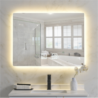 衛生間智能鏡片LED變色燈方形掛壁衛浴鏡子除霧帶燈帶時間顯示